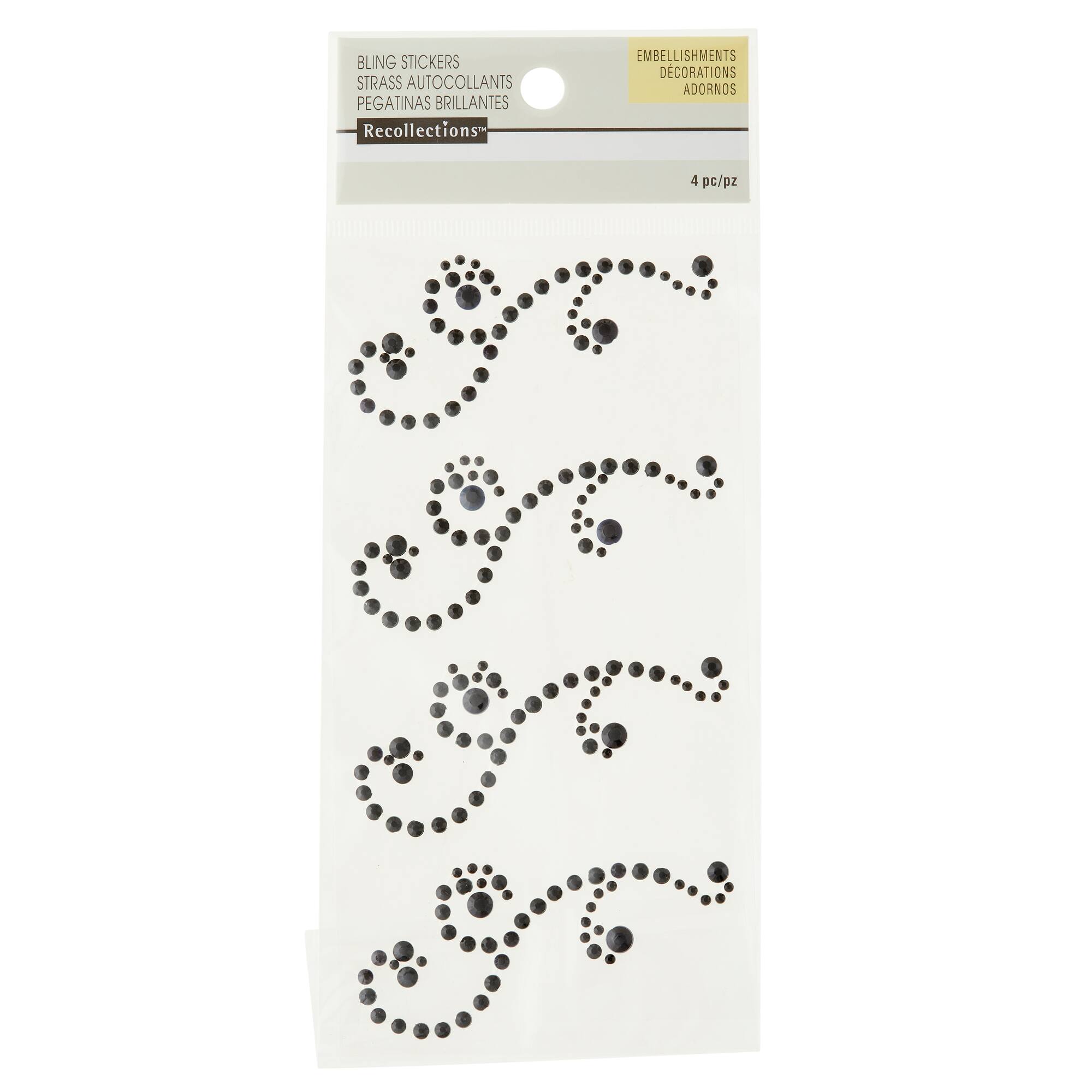 12 Packs: 4 ct. (48 total) Black Swirl Flourish Adhesive Rhinestones by Recollections™